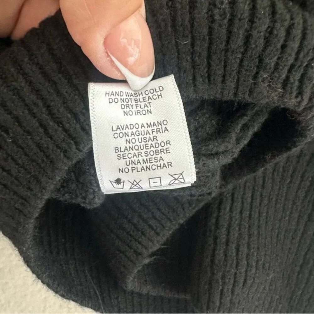fab'rik Black V-Neck Sweater with Studded Embellishments nwt size Large